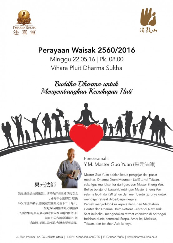 Undangan Waisak 2016 Vihara Pluit Dharma Sukha - Buddha Dharma untuk Mengembangkan Kecukupan Hati